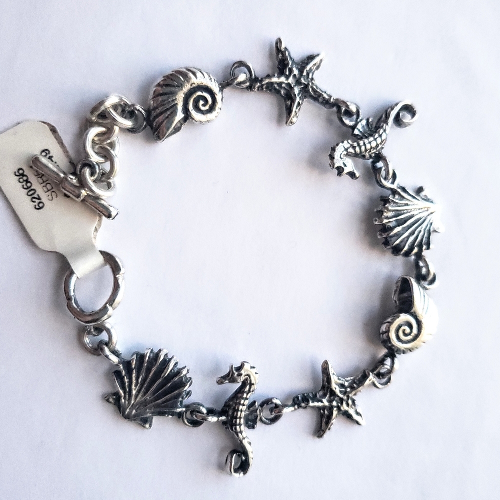 925 Authentic Silver Sealife Bracelet 7.5" NWT